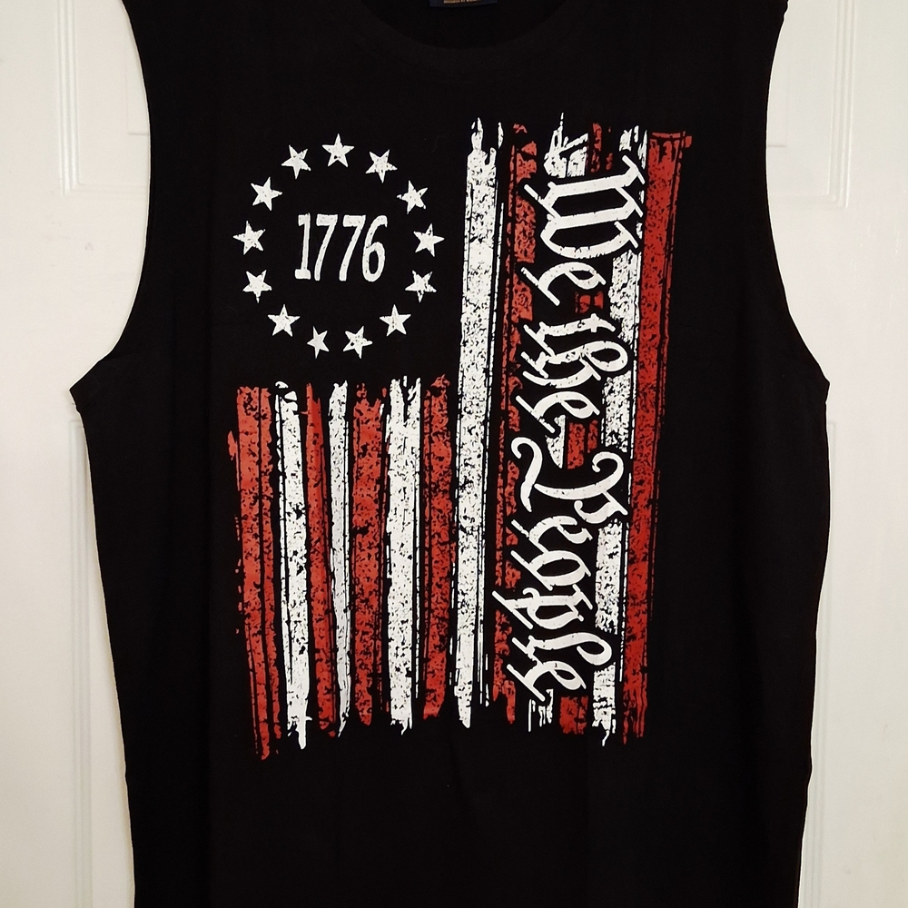 Black Patriotic Tank Top By Mainfini Sleeveless Black XXL New Without Tags